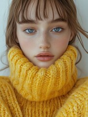 Cozy Elegance in Bright Yellow Knitwear