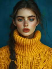 Cozy Autumn Elegance: Model in Vibrant Yellow Sweater