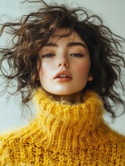 Beautiful Woman in Yellow Turtleneck Sweater