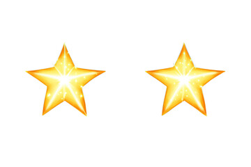 Two golden glowing stars on transparent background offering celebration and achievement concepts