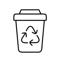 Minimalist line art icon of sorting garbage, symbolizing eco-friendly waste management, recycling, and sustainable living. Depicts bins or containers used for separating different types of waste
