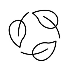 Minimalist line art icon of leaves, symbolizing nature, ecology, sustainability, organic lifestyle, and environmental protection. 