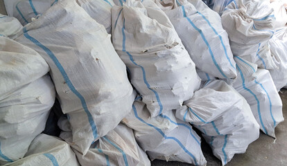 Sacks of debris and rubble collected during demolition and renovation process