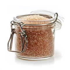 Light Brown Sugar in Glass Jar Closeup Photography