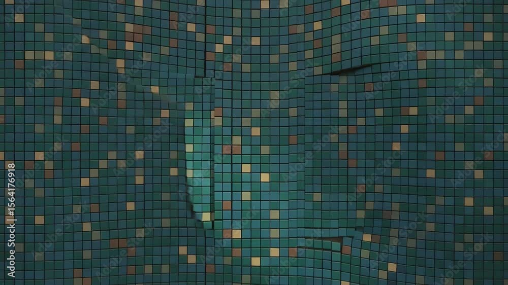Poster digital matrix: an abstract composition of small, square pixels forms a dynamic digital matrix, evok