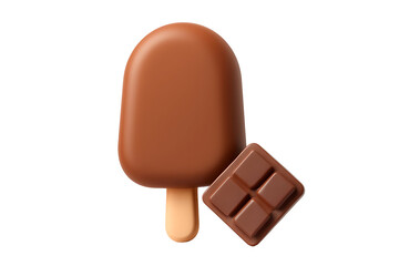 Obraz premium Cartoon brown ice cream bar with wood stick, beside chocolate