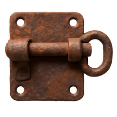 Rusty latch A square, aged metal latch with a sliding bolt and ring