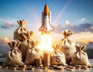Space Shuttle Launching from Bags of Money and Coins