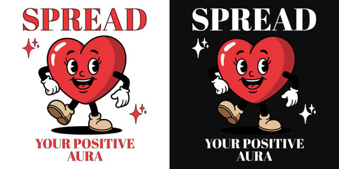 Positive Aura Illustration: The image portrays a jovial, cartoon heart character spreading positivity with an engaging illustration style. It's ideal for conveying happiness, good vibes.