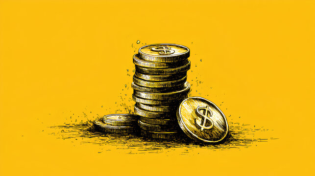 Moeda coin money dollar currency yellow rich  Stock Illustration