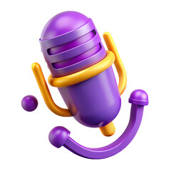 3d rendered colorful microphone with golden accents against a stark black background for design elements.