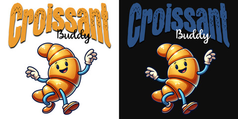 Cheerful Croissant Buddy: A whimsical illustration of a cheerful croissant character, a delightful visual for bakery branding. 