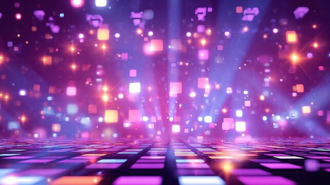 EDM style background with vibrant squares and glowing lights creating a dynamic visual experience for events and music festivals. High quality