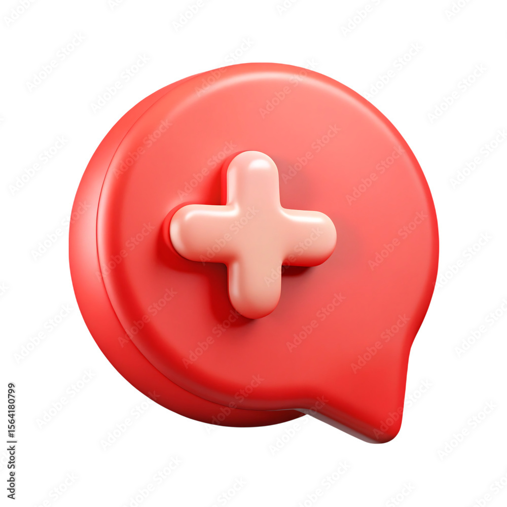 Fototapete 3d rendered red speech bubble with a plus symbol for addition and help icons