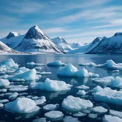 Arktische Landschaft mit vielen kleinen Eisbergen