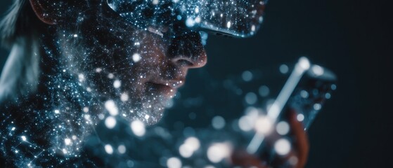 Virtual reality headset user digital interface interaction futuristic technology concept