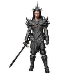 Fototapeta premium 3D rendered male fantasy character with a dark armor isolated on transparent background