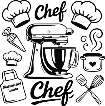 Chef kitchen cooking baking masterchef junior logo design vector illustration for culinary arts