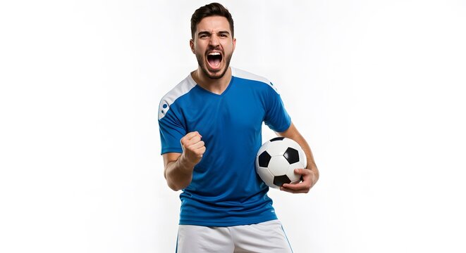 Passionate Soccer Player Celebrating Victory with Ball