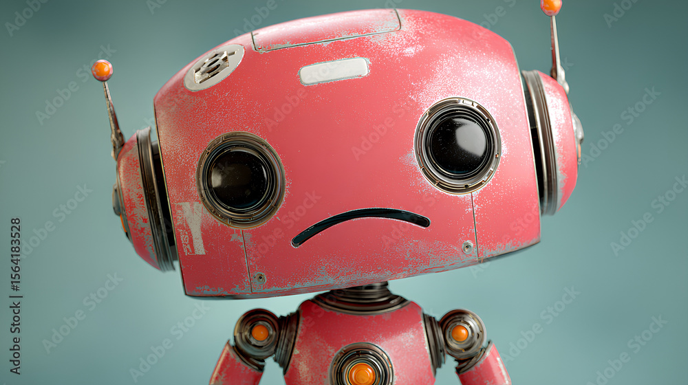 Poster sad expression ai robot character 3d graphics stock illustration