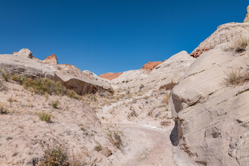 Fototapeta premium The Entrada Sandstone（Middle Jurassic） is a formation in the San Rafael Group，Mostly fine-grained sandstone. Toadstool Hoodoos Trail, Kane County, Utah geology . Weathering, erosion.