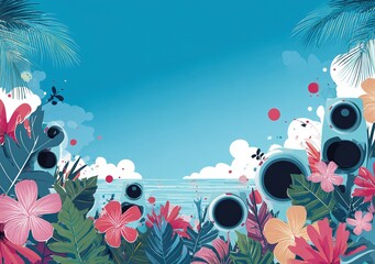 tropical summer music festival poster for beach party. High quality