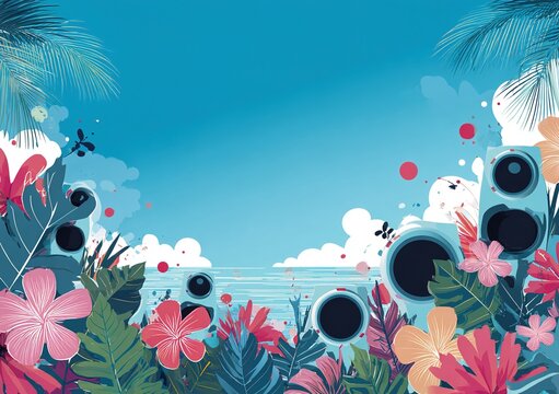 tropical summer music festival poster for beach party. High quality