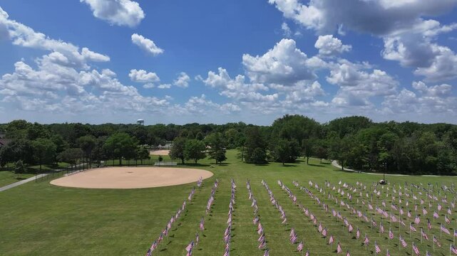  Lawson Field Aerial View with American Flags on Fourth of July &ndash; Patriotic Chicago Celebration&rdquo;