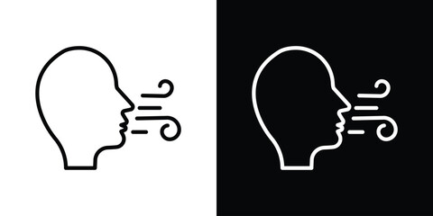 Breath icons in line style. Editable black and white strokes