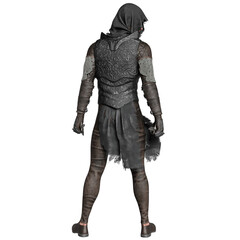 Fototapeta premium 3D rendered fantasy male assassin character with a hood isolated on transparent background