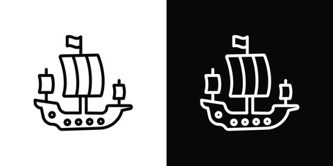 Caravel icons in line style. Editable black and white strokes