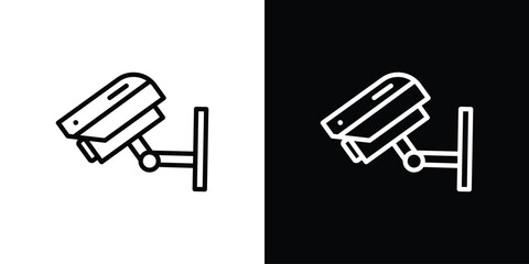CCTV icons in line style. Editable black and white strokes