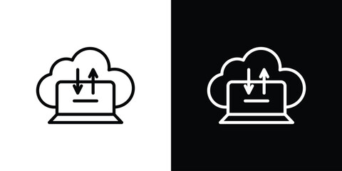 Cloud computing icons in line style. Editable black and white strokes