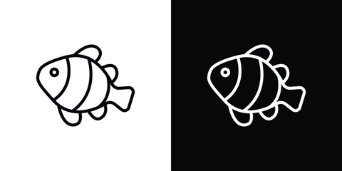 Clown fish icons in line style. Editable black and white strokes