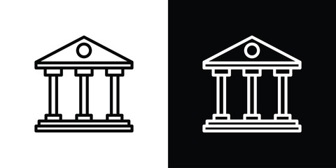 Courthouse icons in line style. Editable black and white strokes