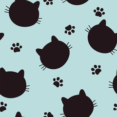 Cat seamless pattern. Vector illustration with cats heads and paws. It can be used for wallpapers, wrapping, cards, patterns for clothes and other.
