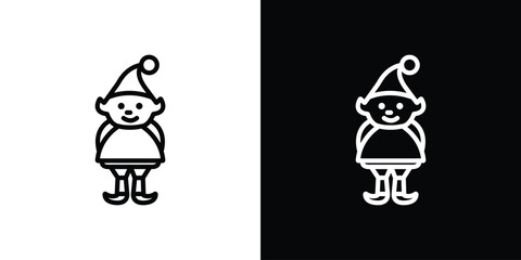 Elf icons in line style. Editable black and white strokes