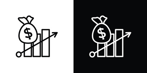 Fiscal policy icons in line style. Editable black and white strokes