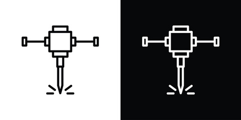 Hydraulic breaker icons in line style. Editable black and white strokes