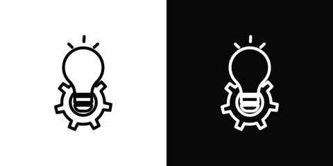 Implementation icons in line style. Editable black and white strokes