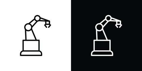 Industrial robot icons in line style. Editable black and white strokes