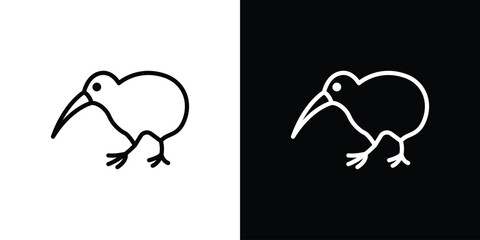 Kiwi bird icons in line style. Editable black and white strokes