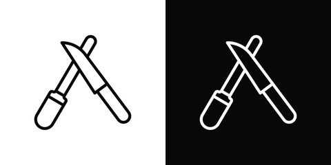 Knife sharpener icons in line style. Editable black and white strokes