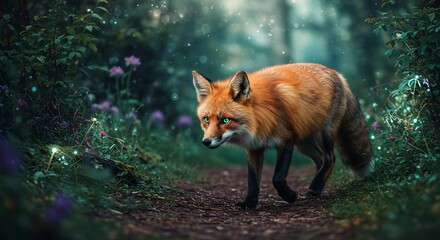 Obraz premium Enchanting Forest Fox with Luminescent Eyes