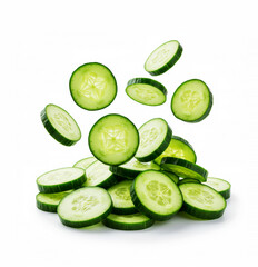Pile up sliced cucumber isolated on white
