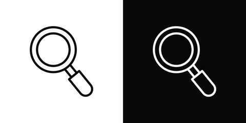 Magnifying glass icons in line style. Editable black and white strokes