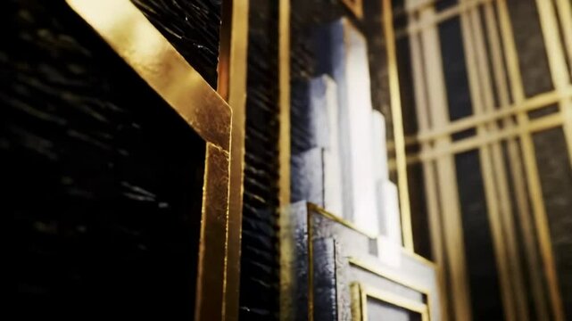 Abstract geometric metal bars or gate with light