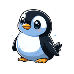 Obraz premium Sliding penguin icon features a cheerful cartoon character with vibrant colors and a playful expression, perfect for winter-themed designs