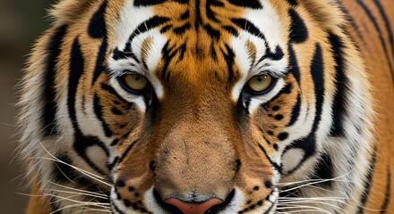 Fototapeta premium Close-up portrait of a tiger’s face filling the frame.