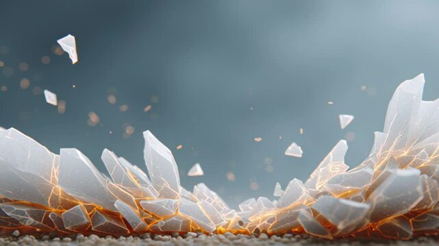 Dynamic scene captures ice shattering, creating dramatic visual impact with splinters